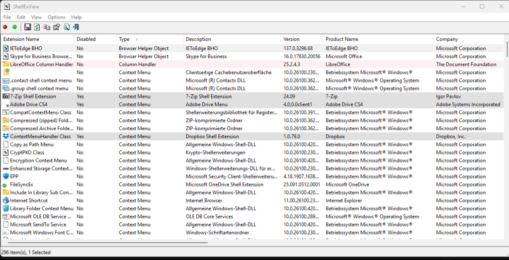 ShellExView Manager Bildschirm