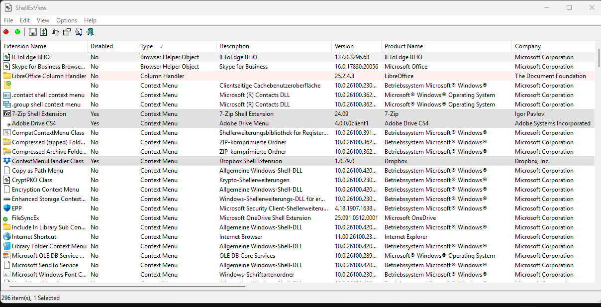 ShellExView Manager Bildschirm