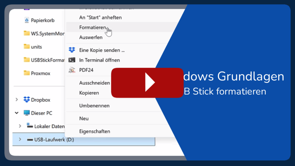YouTube Video Bild USB Stick formatieren.