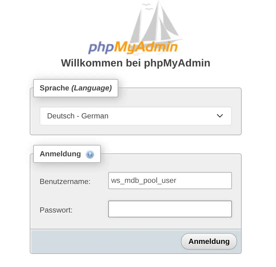 phpMyAdmin Login Seite